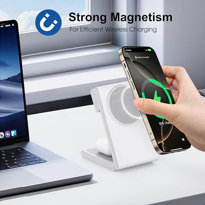 Wireless Charging Station with 20W USB C Adapter, 3 in 1 Magnetic Foldable - Image 2