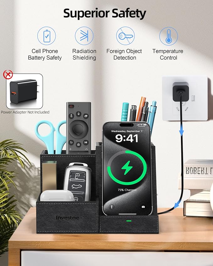Wireless Charger with Desk Organizer, Pen Pencil Holder, Office Supplies and - Image 7