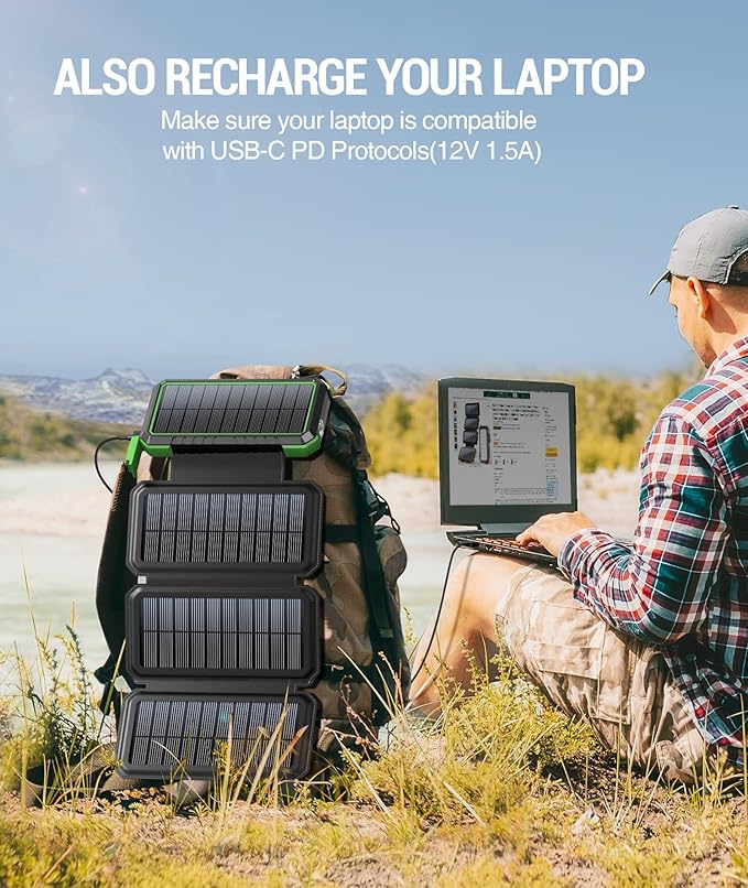 BLAVOR Solar Charger Power Bank, PD 18W Fast Charging 20000mAh Battery Pack - Image 3