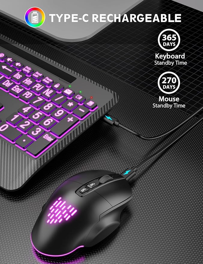 Wireless Keyboard and Mouse Backlits, Wrist Rest, LED Mouse, Rechargeable - Image 5