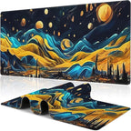 The Starry Night Desk Mat, Large Vincent Van Gogh Oil Painting Gaming Keyboard by NIYLYNSYN
