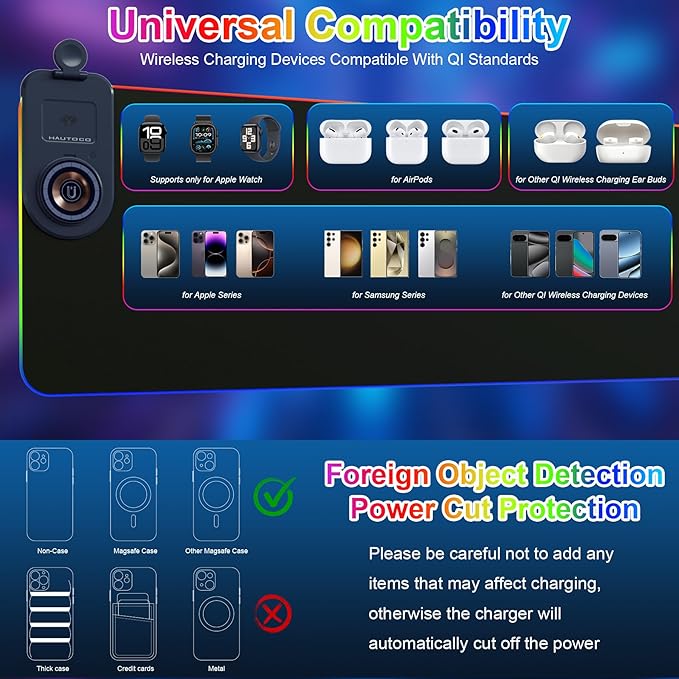 HAUTOCO Wireless Charging Mouse Pad 15W RGB Gaming Mousepad Waterproof Desk Mat - Image 4
