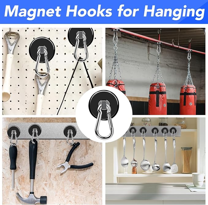 LOVIMAG Magnetic Hooks, 150LBS Strong Magnet Hooks Black Swivel Magnetic Hook - Image 6