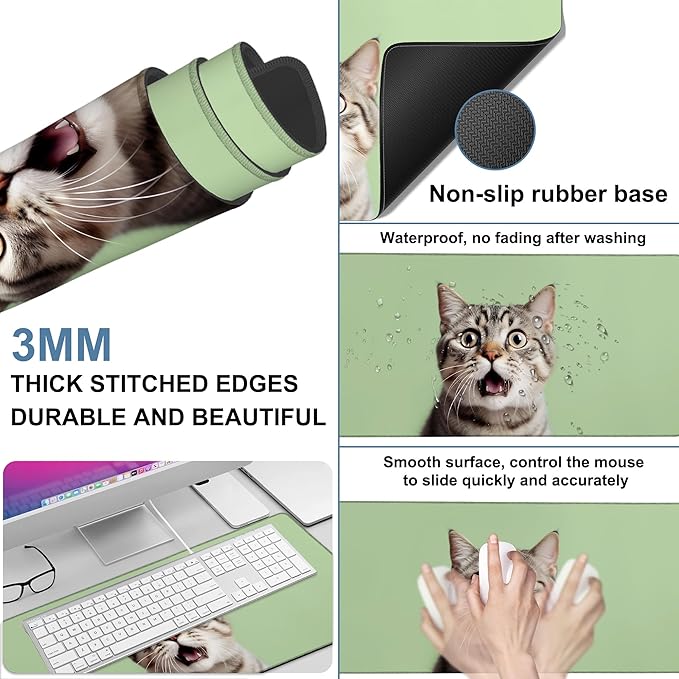 Large Mouse Pad A Surprised Cat Gaming Desk Pad Computer Keyboard Non-Slip - Image 2