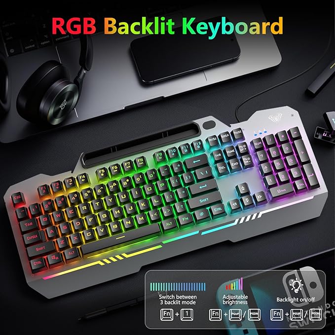 AULA Keyboard, T102 104 Keys Gaming Keyboard and Mouse Combo - Image 2
