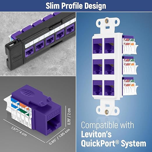 Everest 45° Angled RJ45 Cat6A Keystone Jacks 50-Pack in Purple - Image 7