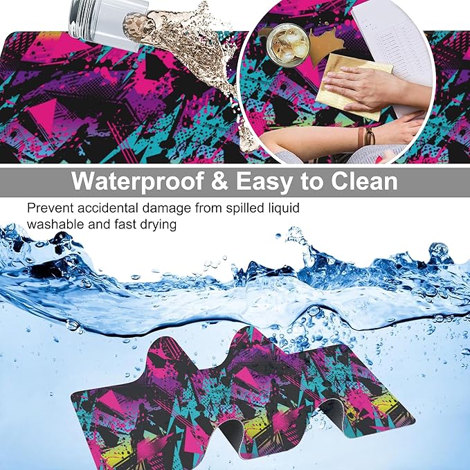 Abstract Grunge Elements Desk Mat, Large Neon Color Patterns Gaming Keyboard - Image 4