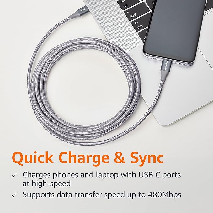 Amazon Basics USB C to USB C Cable Charger Cable, Nylon Braided Cord, 480Mbps - Image 5
