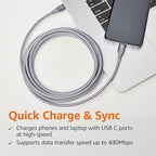Amazon Basics USB C to USB C Cable Charger Cable, Nylon Braided Cord, 480Mbps - Image 5