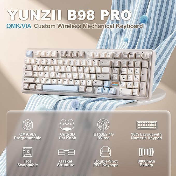 YUNZII B98 PRO QMK/VIA Wireless Mechanical Gaming Keyboard, 96% Layout - Image 2