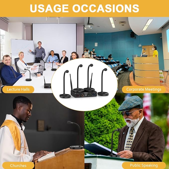 4-Channel Wireless Conference Microphone System, UHF Compact Cordless Mic Set - Image 8