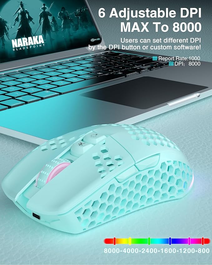 SM600 Honeycomb Shell Gaming Mouse Wireless, 8000 DPI Tri-Modes BT5.1/2.4G - Image 5