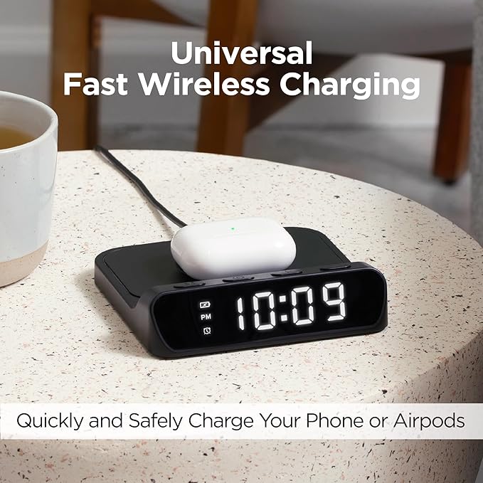 iHome Wireless Charger with Alarm Clock, Compact Digital Alarm Clock - Image 3