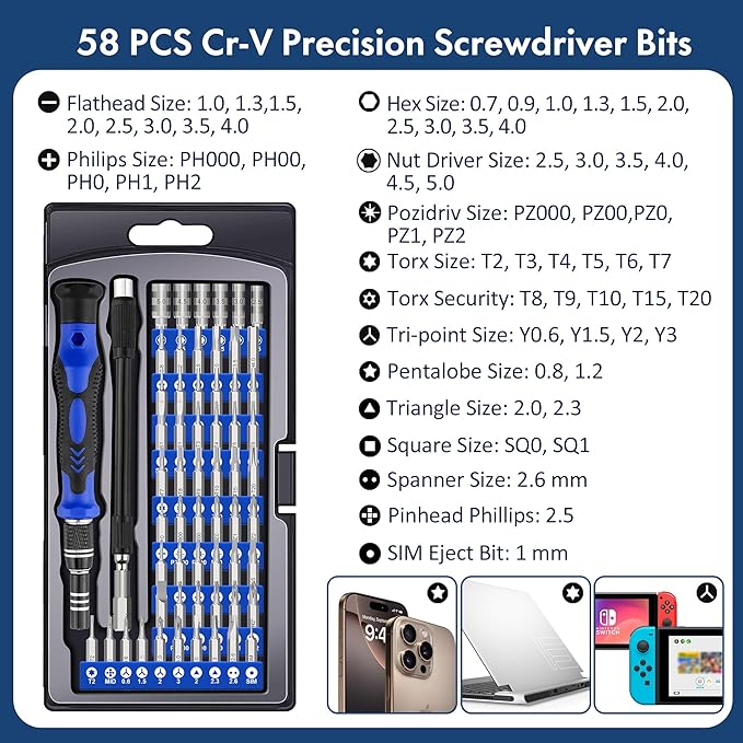 XOOL 62 in 1 Precision Screwdriver Kit, Electronics Repair Tool Kit, Magnetic - Image 2