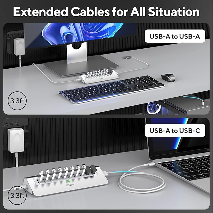 Powered USB Hub, intpw 10 Port USB 3.1 Hub - Image 5