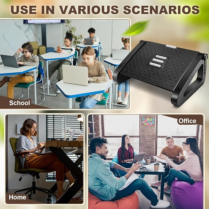 2 Pcs Foot Rest for Under Desk at Work, Ergonomic 6 Heights Adjustable Footrest - Image 4