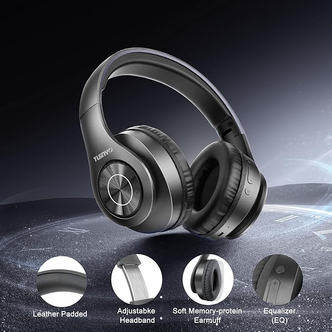 TUINYO Bluetooth Headphones, Over Ear Stereo Wireless Headset 40H Playtime - Image 5