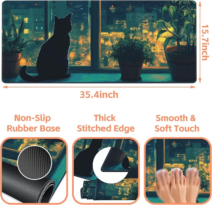 Mouse Pad Large Cat Sitting on The Windowsill Non-Slip Game Desk Mat - Image 3