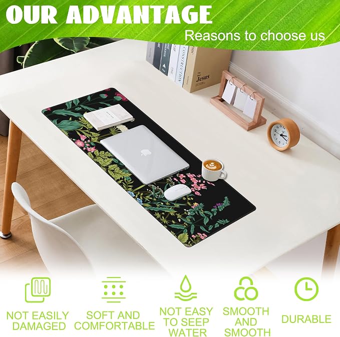 Large Gaming Mouse Pad for Desk, Wildflowers Night Desk Mat, Wild Floral Flower - Image 4