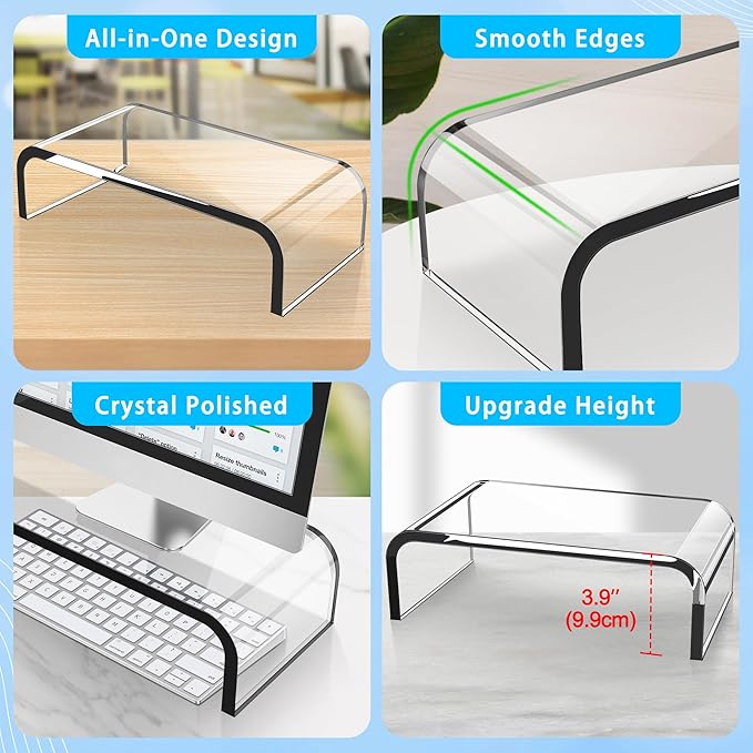 AboveTEK Acrylic Monitor Stand – Clear Monitor Riser & Computer Desk Stand - Image 3