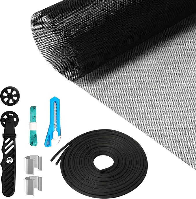 Window Screen Repair Kit, Durable Fiberglass Black Window Screen kit by AOPHY