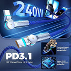 USB C to USB C Cable10ft, 240W 2-Pack Braided 180°Rotating Type C Charging - Image 2