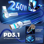 USB C to USB C Cable 10FT 240W, 180°Rotating USB C Cable Braided Type C Charger - Image 2