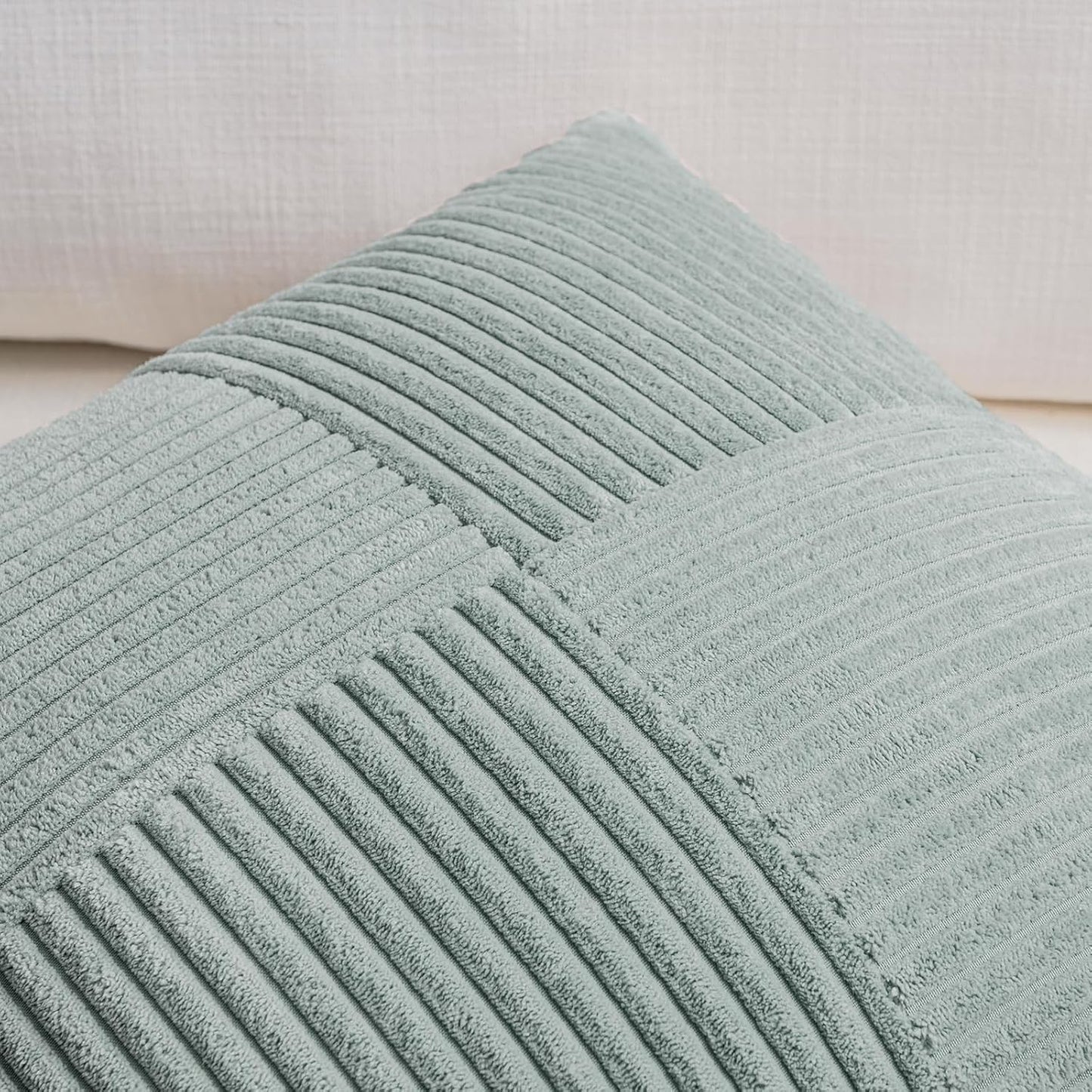 Fancy Homi 2 Packs Grey Blue Euro Decorative Throw Pillow Covers 24x24 Inch for Couch Bed Sofa, Rustic Farmhouse Boho Home Decor, Soft Corss Corduroy Patchwork Accent Big Square Cushion Case 60x60 cm
