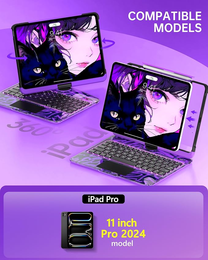 Intermerge Clear Keyboard Case for iPad Pro 11" 2024 Only, 360° Swivel - Image 2