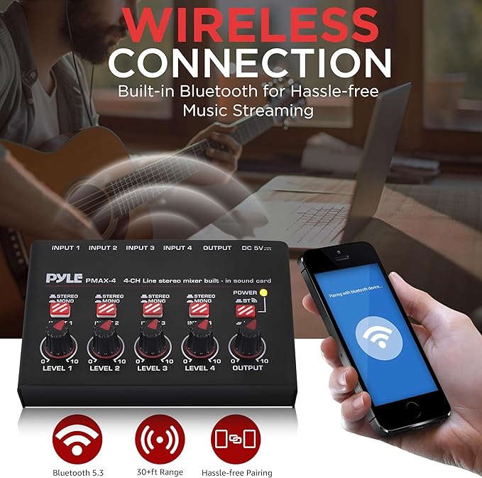 Pyle 4-Channel Wireless Bluetooth 5.0 Line Mixer - Image 5