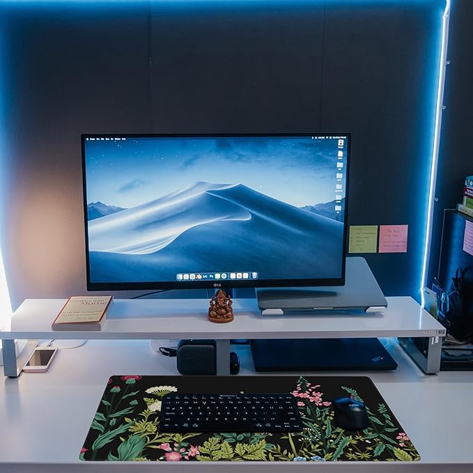 Large Gaming Mouse Pad for Desk, Wildflowers Night Desk Mat, Wild Floral Flower - Image 6