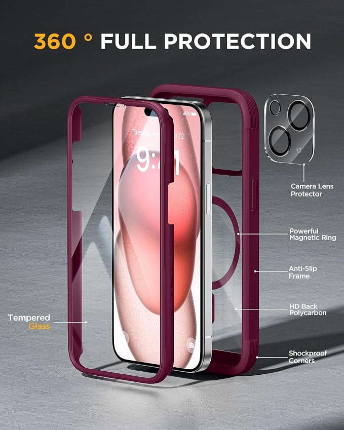 Miracase Glass Series for iPhone 15 Case Full-Body Magnetic Case - Image 3
