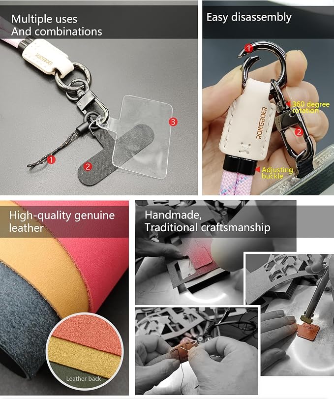 Handmade Cowhide Leather Phone Wrist Strap, Universal Adjustable Key Lanyard - Image 4