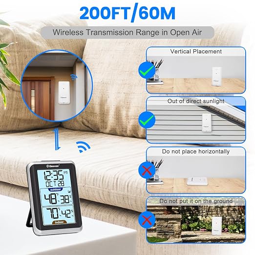 GEEVON Indoor Outdoor Thermometer Wireless Digital Hygrometer Temperature and - Image 6
