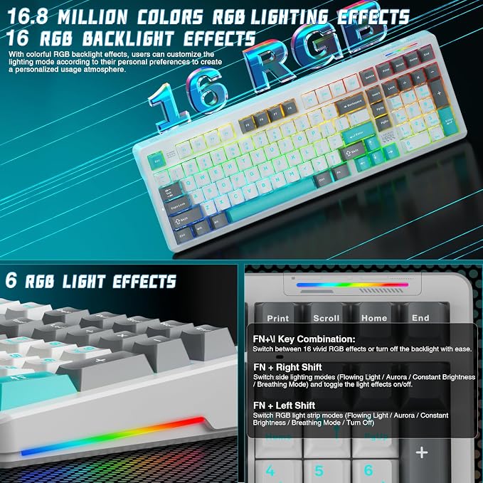 LINGBAO K98 Wireless Mechanical Gaming Keyboard, 10000mAh Battery Tri-Mode - Image 6
