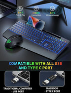 Wireless Keyboard and Mouse Backlits, Wrist Rest, LED Mouse, Rechargeable - Image 5