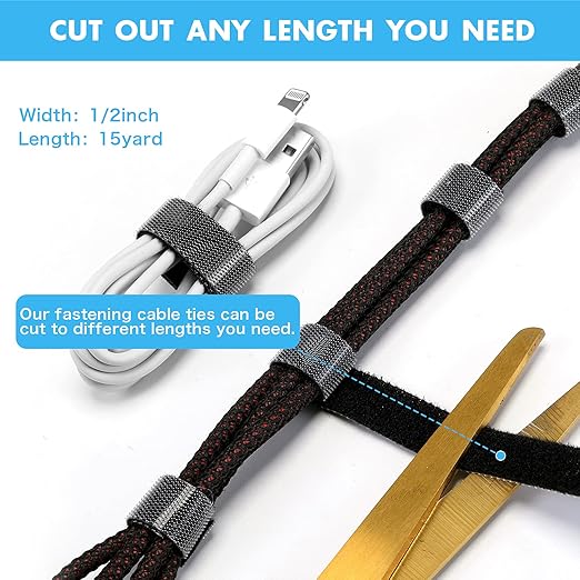 WILLBOND 1/2 Inch x 45ft Fastening Tape Cable Ties Reusable Fastening Nylon - Image 2