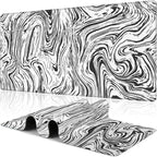 Black and White Marble Desk Mat, Large Abstract Marble Texture Gaming Keyboard by NIYLYNSYN