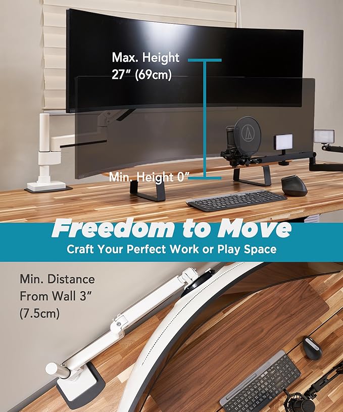 Heavy Duty Monitor Arm for Ultrawide Monitors up to 57" and 44 lbs, Single Desk - Image 3