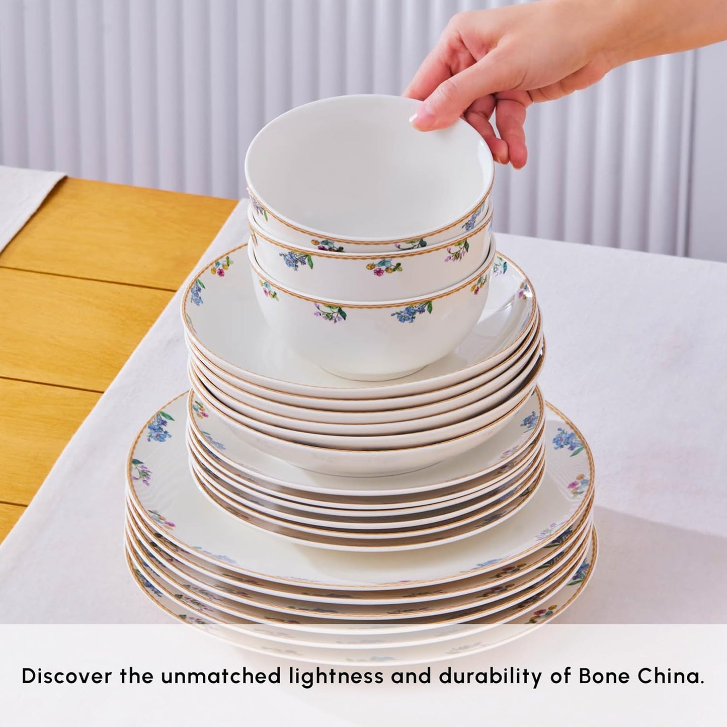 Karaca New Brillo 53-Piece Dinnerware Sets for 12 People, Modern Design, New Bone China Dinner Set, Kitchen Set with Serving Plates, Toothpick Holder