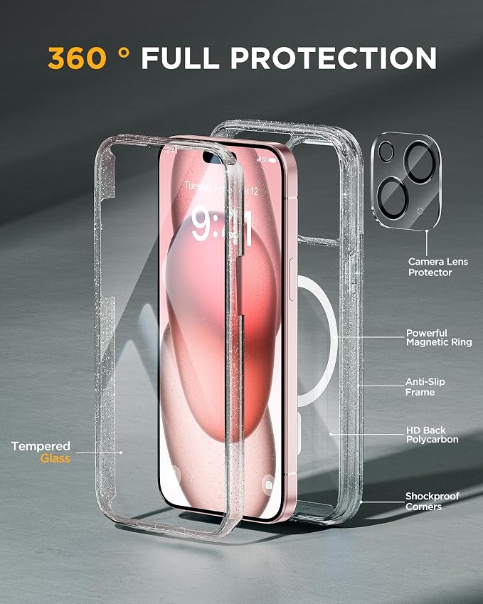 Miracase Glass Series for iPhone 15 Case Full-Body Magnetic Case - Image 2