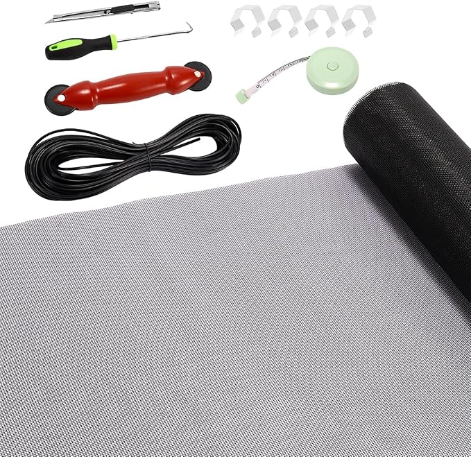 FLYZZZ Windows Screen Door Repair Kit Fiberglass Mesh 48''x118'' Black Window by FLYZZZ
