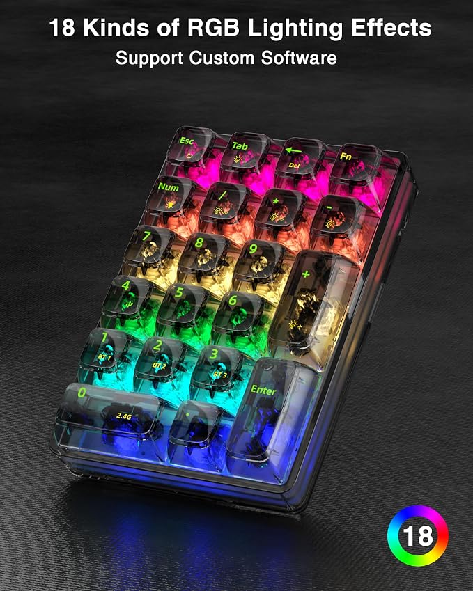 SOLAKAKA K21 RGB Backlit Tri-Mode Transparent Wireless Mechanical Number Pad - Image 5
