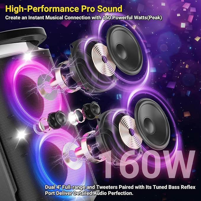 Portable Bluetooth Speaker: 160W Peak Powerful Loud Sound Deep Bass Wireless - Image 2