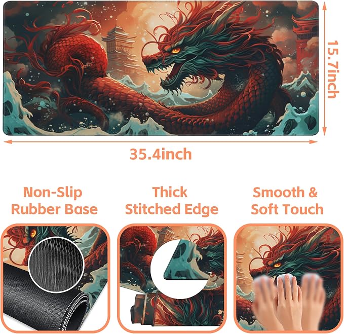 Mouse Pad Large Chinese Traditional Dragon Non-Slip Gaming Desk Mat - Image 3