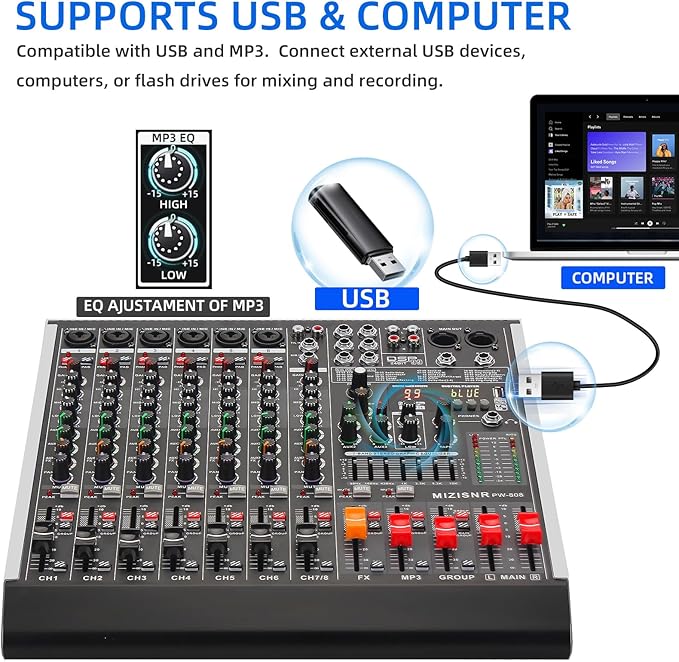 8 Channel Audio Mixer Professional Sound Mixing Board - Image 5