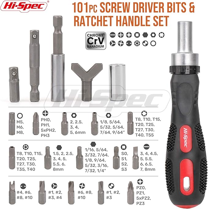 Hi-Spec 101pc Multi Bits Screwdriver & Ratcheting Handle Tool Set Kit. Complete - Image 2