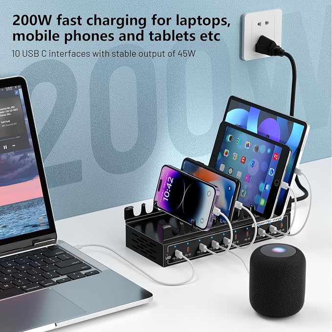 Lcoco&Dream 200W Fast Charging Station, 10 Port USB C Desktop Charger - 45W Max - Image 2