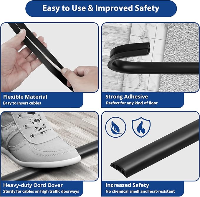 Cord Cover Floor 6ft White, PVC Floor Cable Cover, Cord Hider Floor Cord - Image 7