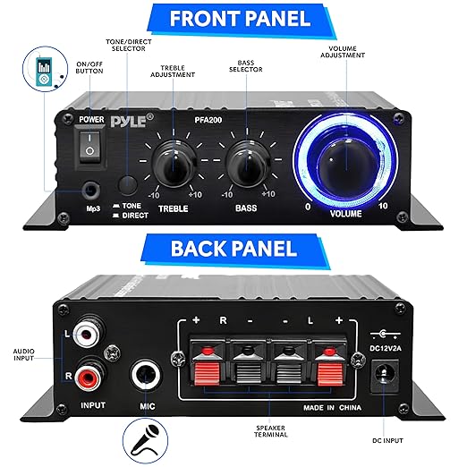 Pyle Home Mini Audio Amplifier - 60W Portable Dual Channel Surround Sound HiFi - Image 2